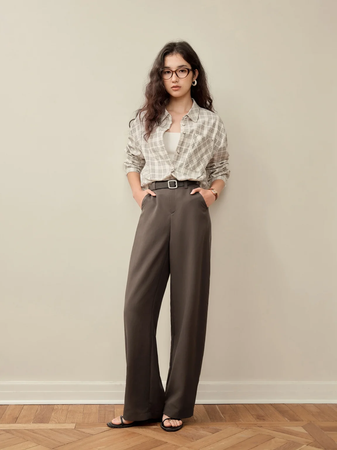 ZIQIAO 2025 Summer Women's Tencel High-Waisted Trousers - Curved Hem & Fluid Slimming Silhouette Pants 25ZQ92308 2