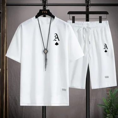 Fashionable casual men's sports suit short-sleeved T-shirt and outdoor summer sports shorts two-piece set daily casual 5