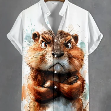 Funny Animal Pattern Men's Shirts Short Sleeve Button Down Lapel Shirts For Summer Oversized Tops Casual Hawaiian Shirt 2