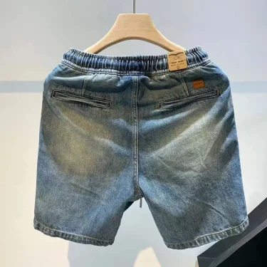 American Casual Loose Denim Shorts Men Trendy Brand Three-quarter Pants Summer Versatile Drawstring Straight Pants 2