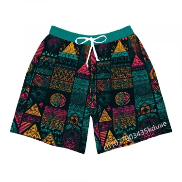 Men's Beach Shorts African Tribe Ankara Pattern Summer Hawaii Men's Pants Elastic Waist 3D Printed Breathable Short Streetwear 2