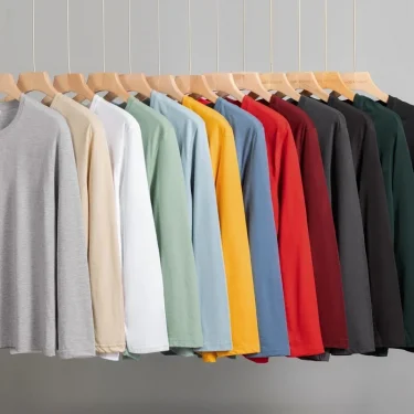 Men's Solid Color Round Neck Cotton Long Sleeved T-shirt Summer Comfortable Top 2