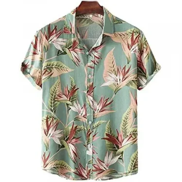 Hawaiian Beach Men's Short Sleeve Shirt with Plant Print Pattern Boy's Short Sleeve Lapel Casual Shirt Fashionable Tops 5