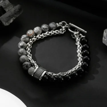 Natural Stone Tiger Eye Stainless Steel Chain OT Button Double Bead Bracelet For Men Hand Chain Accessories 2025 New 1