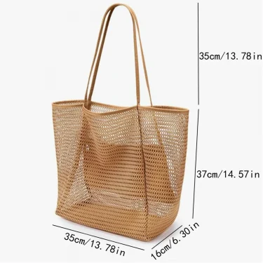 Beach Nylon Mesh Tote Bag, Casual Tote Bag Women Foldable Shoulder Bag For Beach Picnic Vacation 2