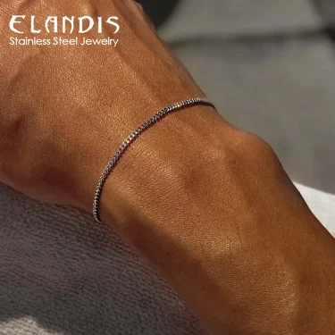 ELANDIS Men's Stainless steel Does not Lose color Accessories 1.8MM Minimalist Cuban chain White gold Bracelet Wholesale 1