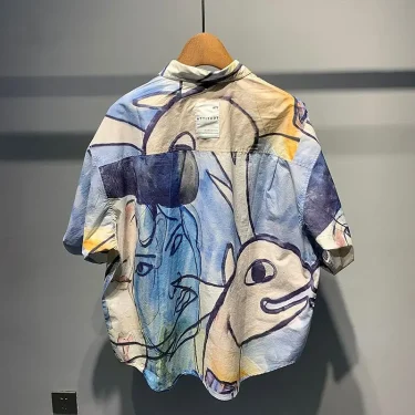 Loose Spliced ​​printed Male Shirts Funny Short Sleeve Men's Shirt Cheap Brand Tops Sale Elegant Designer Summer New In Clothes 2