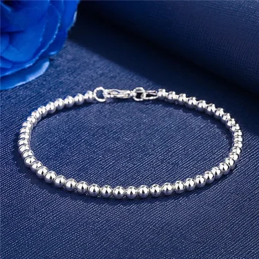 925 Sterling Silver Plated 4MM Beads Ball Chain Bracelet For Women Men Fashion Jewelry elegant Jewelry Birthday Gift for women 4
