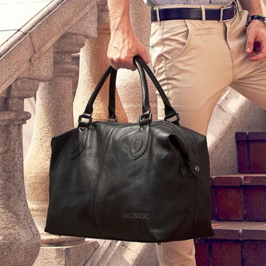 Fashion Genuine Leather Travel Bag Men's Luggage Bags Large Male Duffle Bag weekend Women Shoulder Bag Big Tote Handbag Black 1