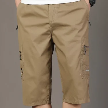 3/4 Loose Cargo Shorts Men Cotton Outdoor Hiking Man Keen Length Summer Breathable Elastic Waist Drawstrring Short Pants 6