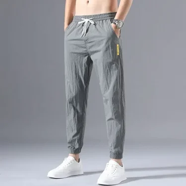 2025 New Spring Summer Brand Clothing Men's Thin Casual Pants Thin Slim Elastic Waist Korea Jogger Ankle Length Trousers Male 3