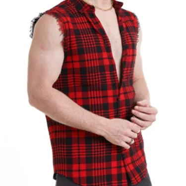 Men's Summer Plaid Sleeveless TShirt Casual Streetwear with Flannel Collar Stylish Beach Vacation Attire Plus Size Shirt 1