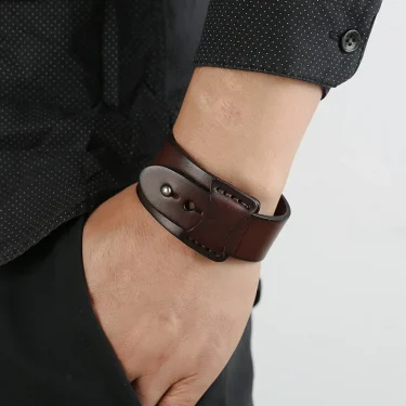 ZORCVENS Vintage Irregular Men Genuine Leather Bracelets Wide Brown Cuff Wrap Bracelets&Bangles Punk Wristband Women Men Jewelry 1