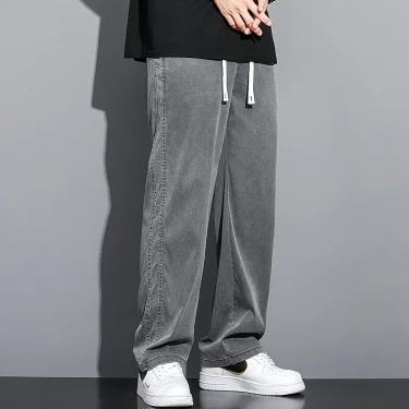 Spring/Summer New Soft Lyocell Fabric Men's Jeans Thin Loose Straight Leg PantsDrawstring Elastic Waist Korean casual pants 4