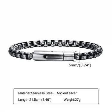 Vnox 6mm Box Chain Bracelets for Men, Basic Punk Stainless Steel Links Wristband, Casual Male Jewelry 4