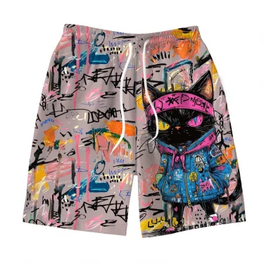 Men's Hawaiian Swimming Trunks 3D Graffiti Kitten Macaron Print Shorts quick-drying Outdoor Leisure Sports Fashion men's Shorts 3