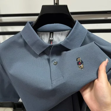 100% pure cotton high-end luxury brand men's short sleeved polo shirt summer fashion hot selling bear embroidery casual T-shirt 2