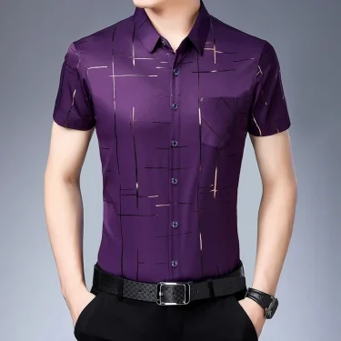 New Men's Business Casual Short Sleeved Shirt No Iron and Wrinkle Resistant Top 4