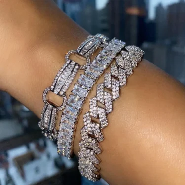 Fashion Bling Paved Rhinestone Prong Cuban Chain Bracelet for Women Men Hip Hop Iced Out Chunky Link Chain Bracelets New Jewelry 5