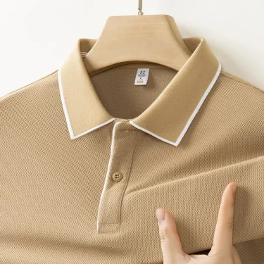 2025 New Men's Business Casual Short Sleeved Shirt Solid Color Polo Shirt Fashionable Breathable Comfortable Versatile Top 1