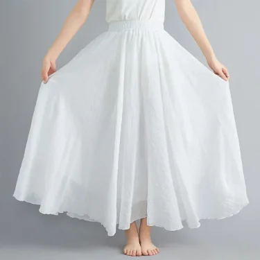 Fashion Solid Cotton Linen Women Skirts Maxi Elegant Harajuku Saia Casual Loose Long Skirt Ladies Clothes Faldas Ropa Mujer 5