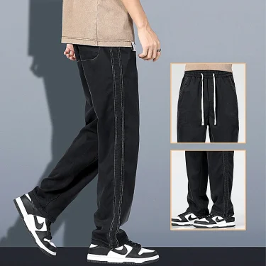 Spring/Summer New Soft Lyocell Fabric Men's Jeans Thin Loose Straight Leg PantsDrawstring Elastic Waist Korean casual pants 6