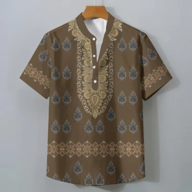 Exotic Ethnic Print Oversized Men's Retro Short Sleeve Shirt Casual Loose Summer Top Comfortable Fashionable Clothing Tee 1