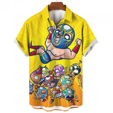 Men's 3D Printed Short Sleeve Shirts Oversized Loose Hawaiian Shirt Mexican Wrestling Fashion 1