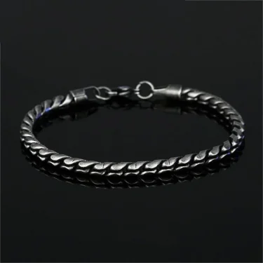 Vintage Oxidized Black Link Chain Bracelets For Men Motocycle Twist Chain Stainless Steel Punk Rock Biker Jewelry Gifts 4