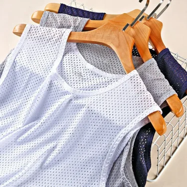 Men's Ice Silk Mesh Vest Tops Quick-drying Bodybuilding Tank Tops Breathable Sleeveless T-Shirt Summer Cool Vest Muscle Singlets 2