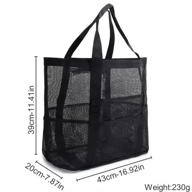 1PCS Large Capacity Mesh Beach Bag Sandproof Bag Oversized Foldable Lightweight Swimming Bag With Zipper For Vacation Beach 6