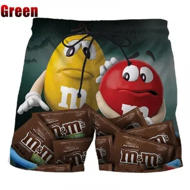 Funny M&M's Chocolate Bean Beach Shorts Men 3D Printed M&M Board Shorts Swimsuit Bermuda Swim Trunks Cool Kids Ice Shorts Pants 3