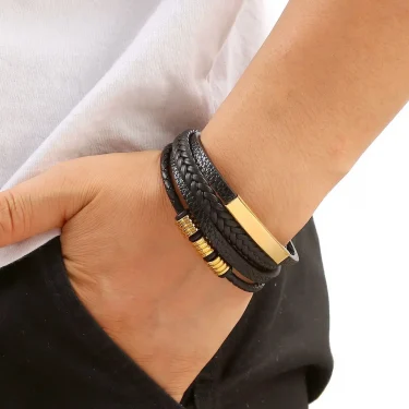 Hot Leather Bracelet For Men High Quality Multilayer Braided Rope Magnet Buckle Beaded Leather Bracelet Man Fashion Jewelry Gift 6