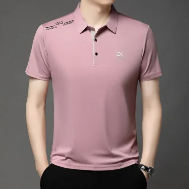 New Men's Business Casual Short Sleeved Shirt with Badge Solid Color Polo Shirt Fashionable Breathable Comfortable Versatile Top 4