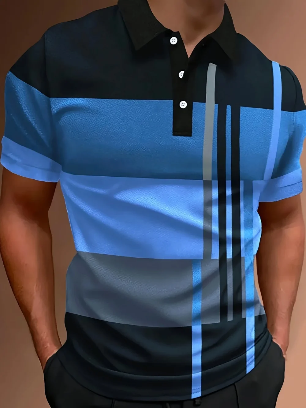 2025 Men'S Casual Geometric Print Knit Polo-Style Shirt with Lapel Collar and Slight Stretch -Polyester Material - Regular Fit 5
