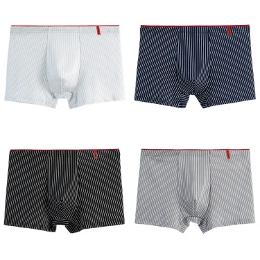 4pcs Men's Briefs Fashion Boxer Shorts Underwear Men's Stripe Panties Breathable Elastic Large Size Male Underpants 1