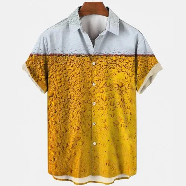 Beer Festival Harajuku Shirts For Men 3D Print Short Sleeve Tees Summer Hawaiian Beach Style Single-Breasted Tops Lapel 1