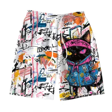 Men's Hawaiian Swimming Trunks 3D Graffiti Kitten Macaron Print Shorts quick-drying Outdoor Leisure Sports Fashion men's Shorts 1