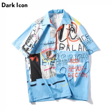 Dark Icon Graffiti Shirts Men Summer Beach Men's Shirts Short Sleeve 2025 New Retro Shirts Man Streetwear Clothes 1