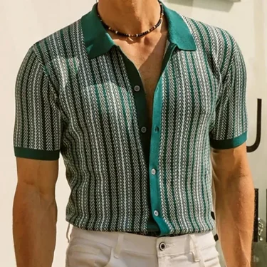 Vintage Short Sleeve Polo for Men, Buttoned Cardigan, Leisure Knit, Summer 2025 5