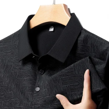 Men's Summer Polo Shirt Short Sleeve Stylish Printed Casual Business Slim Fit Ice Silk Cozy Breathable Lightweight Tops 4