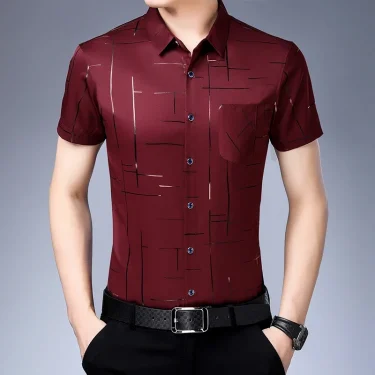 New Men's Business Casual Short Sleeved Shirt No Iron and Wrinkle Resistant Top 3