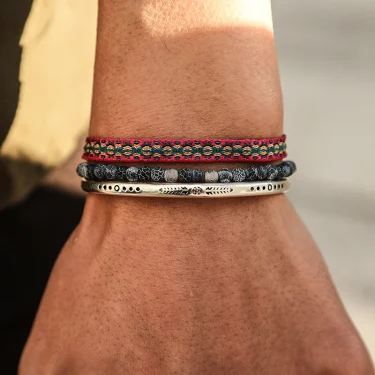 Tibetan Buddha Rope Chain Blue Natural Stone Weathered Beaded For Men 3Pcs/ Set Silver Plated Adjustable Bracelet Jewelry Gift 1