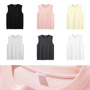 Korean Style Men Tank Top Loose Fit Gym Vest Sports Tops 100% Cotton Men's Basic Sleeveless Tee Shirts 2
