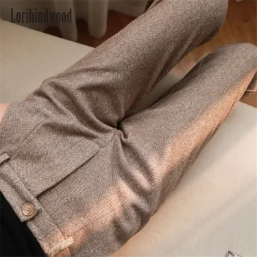 Woolen Pants Women's Harem Pencil Pants Autumn Winter High Waisted Casual Suit Pants Office Lady Women Trousers 3