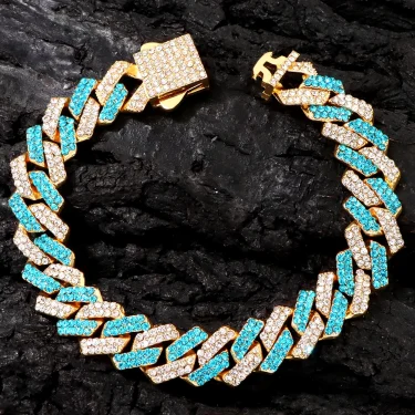 New Bling 14MM Cuban Link Chain Bracelet Men Women Hiphop Prong Rhombus Cuban Chain Bracelets Iced Out Jewelry Gifts 5