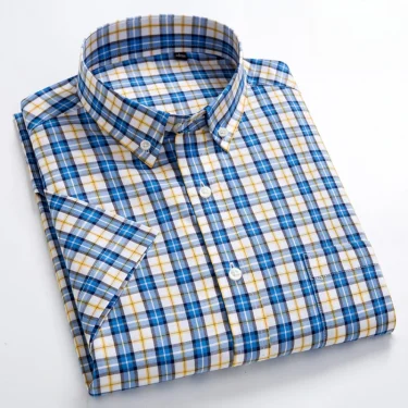 New in shirt hight qulity100%cotton summer short sleeve shirts for men slim fit Casual shirt thin plaid tops soft office clothes 5