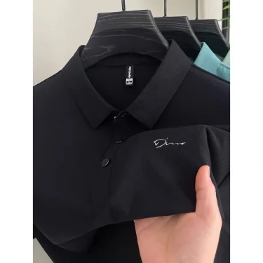 2025 new solid color short sleeved polo shirt for men's summer, comfortable and breathable T-shirt for casual men's wear 1