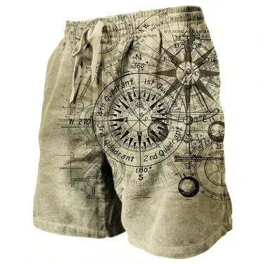 3D Printing Ship Compass Short Pants For Men Retro Pattern Swim Trunks Casual Gym Surf Hawaiian Vacation Oversize Beach Shorts 5
