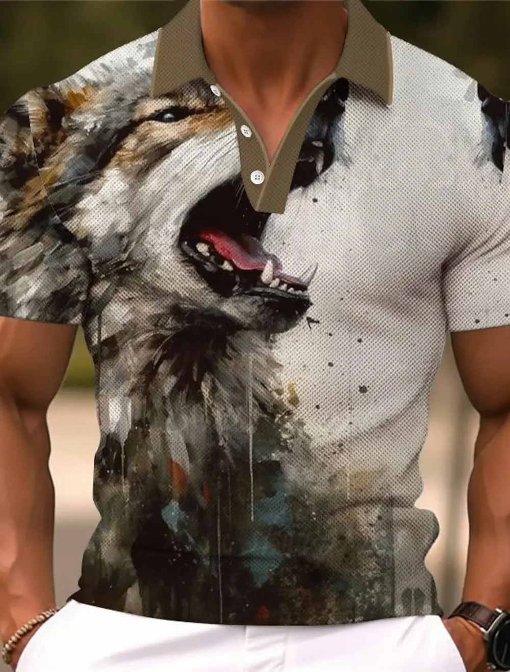 Animal Lion Men's Sportswear Printed Polo Shirt Outdoor Work Streetwear Short Sleeve Black Red Summer Spring Lapel Polo Shirt 3